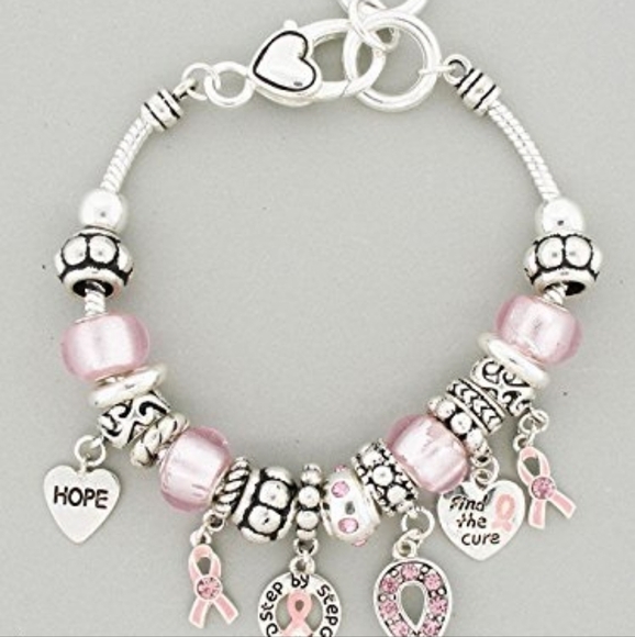 Pink Ribbon Angel Breast Cancer Awareness Charm Bracelet - Picture 6 of 11